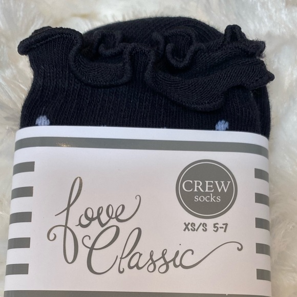 🌀FUN🔆SOCKS✳️Classic Crew Ruffle Trim Black & White Polka Dot 🌀 - Picture 4 of 11